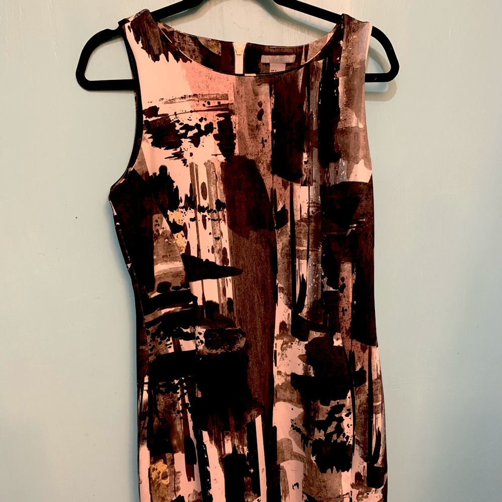 H&M Business Casual Minimalist A-Line Sleeves Abstract Print Dress, Size Medium